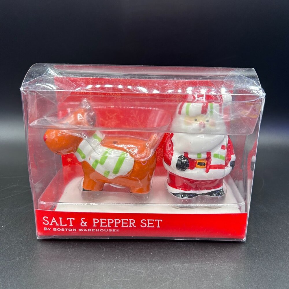 Boston Warehouse Christmas Salt & Pepper Shaker Set Santa & Reindeer Home Decor